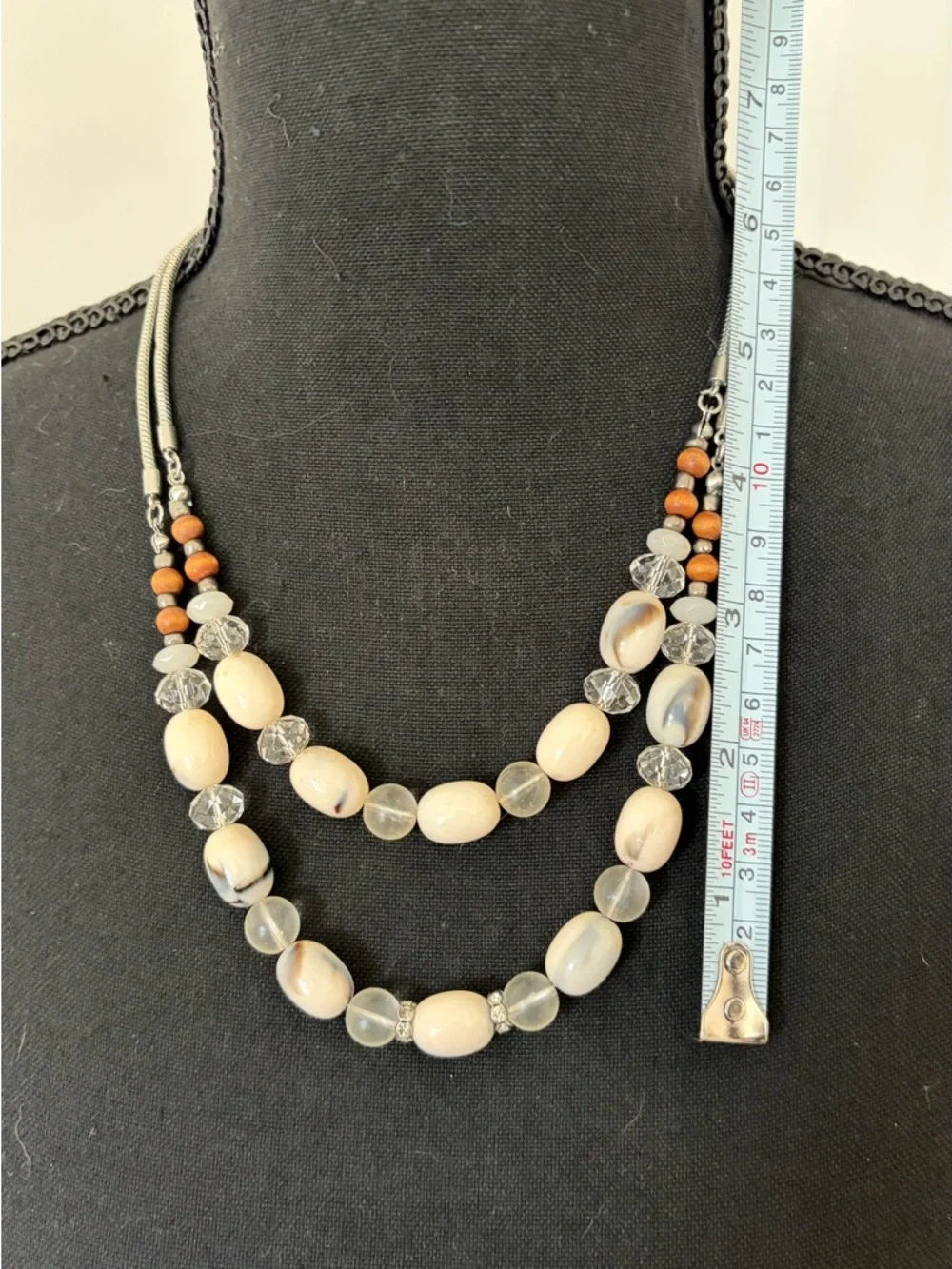LOFT Boho Mixed Media Necklace | Wood, Clear & Cream Stone Beads - Picture 2 of 6